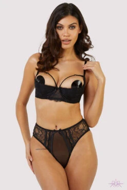 Playful Promises Fallon Quarter Cup Bra -Mayfair Stockings FallonBlackQuarterCupLaceBalconetteBra Mayfair Stockings 33