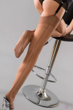 Gio Cuban Heel Fully Fashioned Stockings - Contrast Seam -Mayfair Stockings Mayfair Stockings Gio stockings MSP Gio Natural FF 3