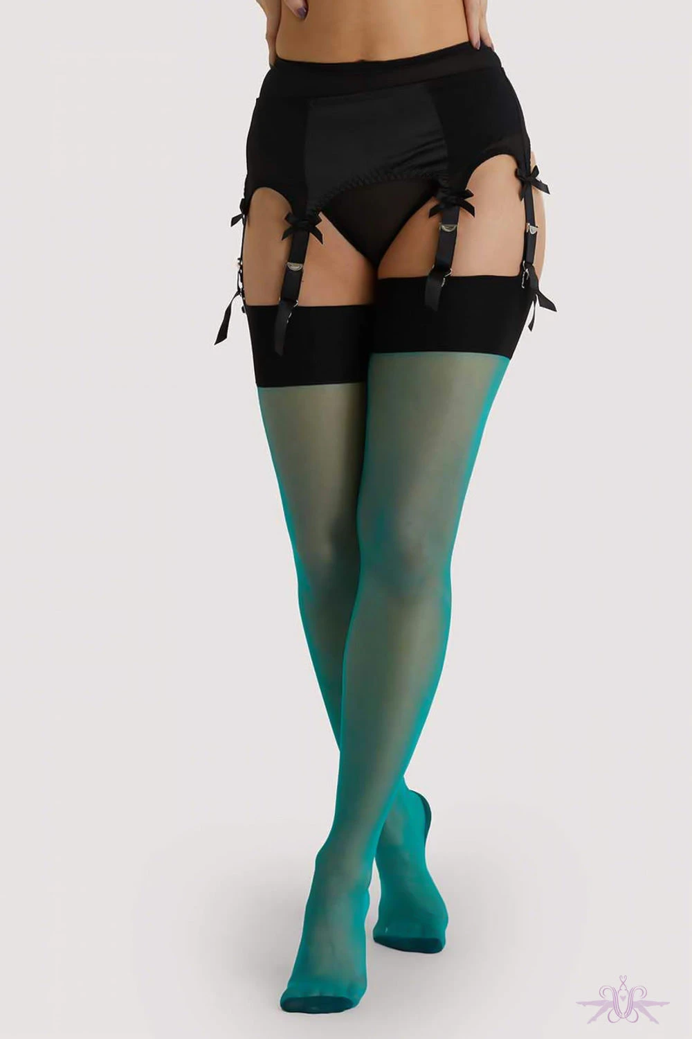 Playful Promises Jade Bow Seamed Stockings 4 Playful Promises Jade Bow Seamed Stockings - Image 2