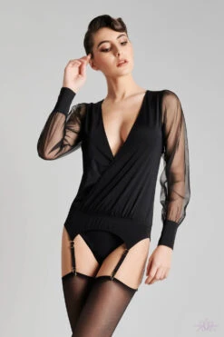 Maison Close Madame Reve Long Sleeved Bodysuit With Suspenders