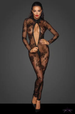 Noir Handmade Fabulous Tulle Catsuit -Mayfair Stockings Mayfair StockingsF237 open zipper grey 4