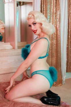 Playful Promises Bettie Page Powder Puff Teal Brief