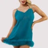 Playful Promises Bettie Page Feather Trim Teal Babydoll -Mayfair Stockings Mayfair Stockingsbettie page lingerie nightwear teal feather trim babydoll 30498539372592 2000x 1