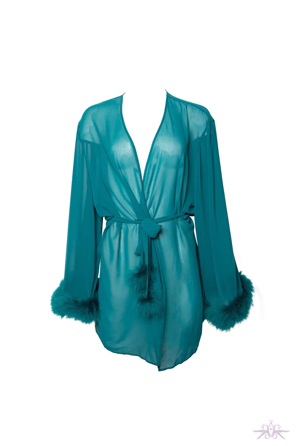 Playful Promises Bettie Page Feather Trim Teal Robe 5 Playful Promises Bettie Page Feather Trim Teal Robe - Image 3
