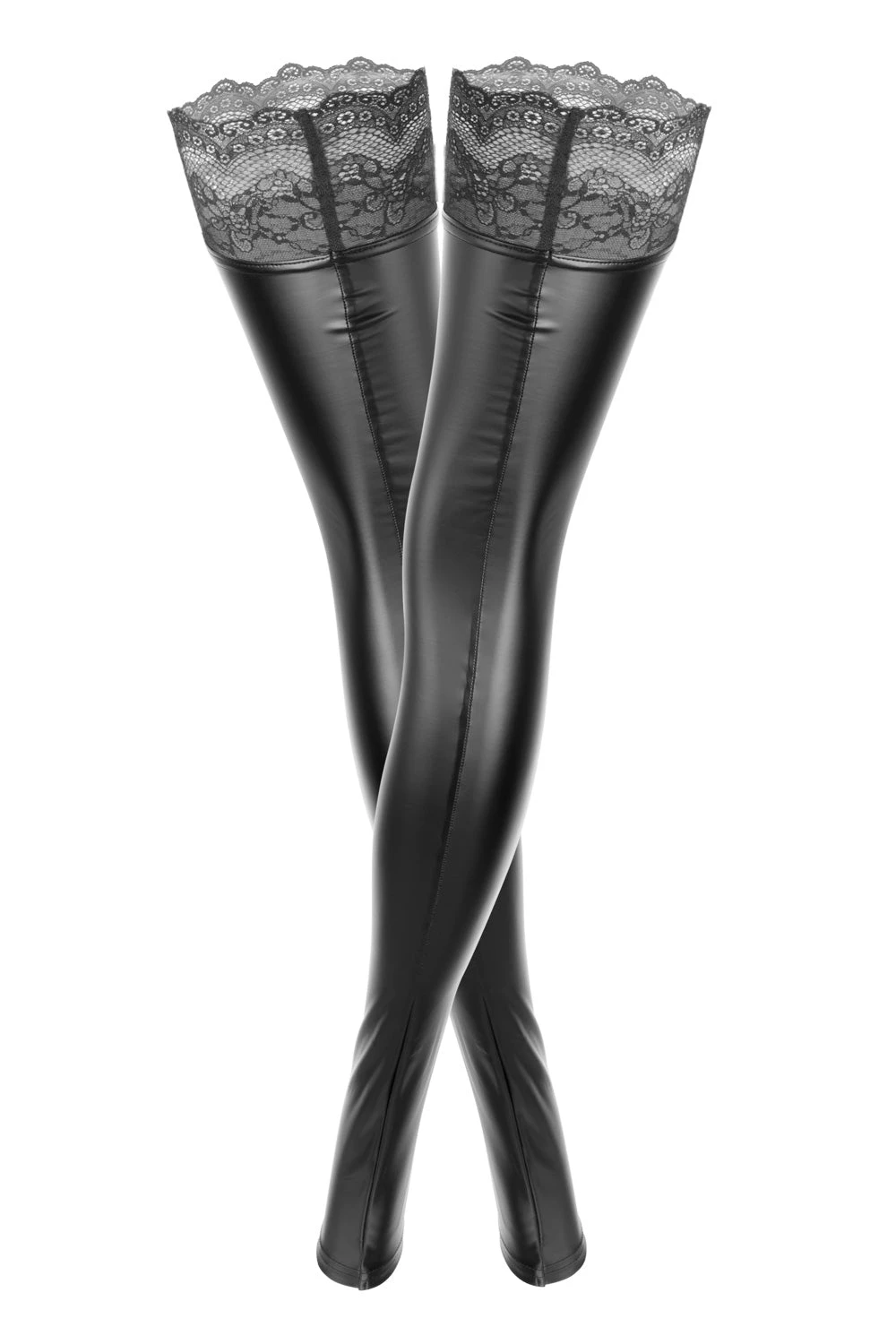 Noir Handmade Power Wetlook Footless Hold Ups 6 Noir Handmade Power Wetlook Footless Hold Ups - Image 4