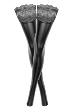 Noir Handmade Power Wetlook Footless Hold Ups 8 Noir Handmade Power Wetlook Footless Hold Ups -Mayfair Stockings Mayfair Stockingsghost f135 front 5